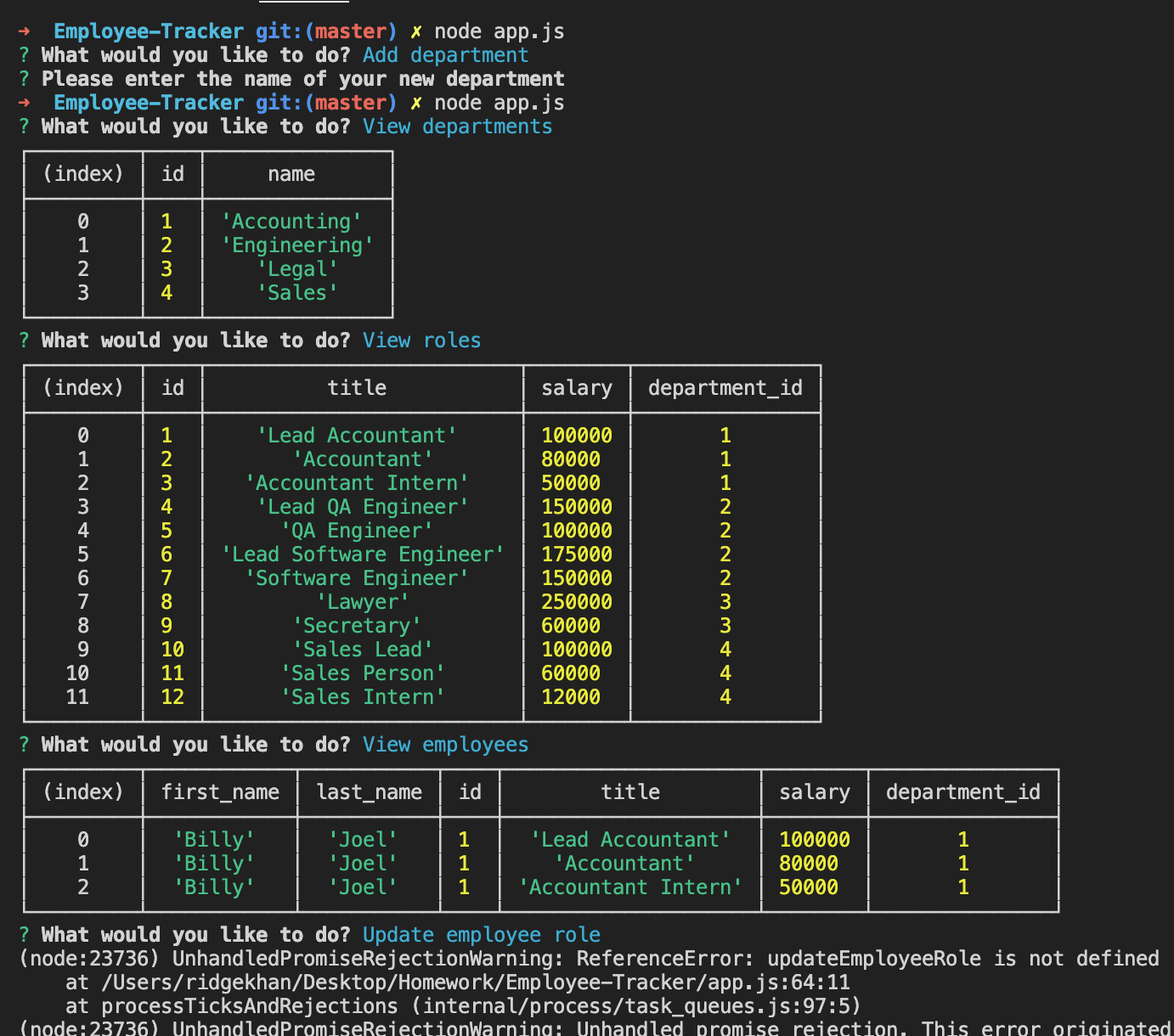 Screenshot of CLI terminal